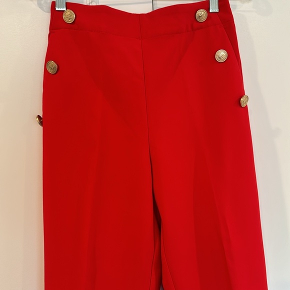 Zara Red Straight Leg Gold Button Detail High Waisted Pants Size Small - Picture 7 of 16